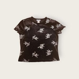 Vintage Y2k early 2000s Aqua Blues black velour dragon graphic print baby tee